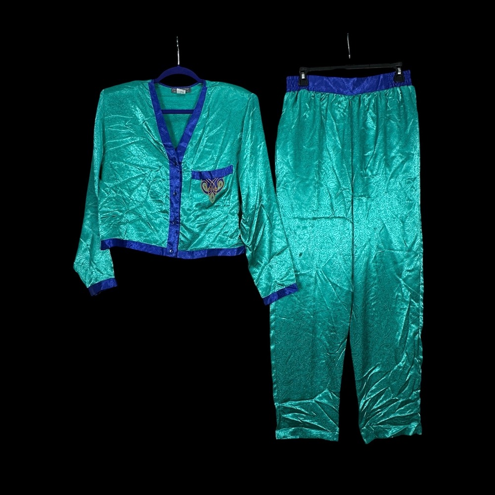 Vintage Prima Donna Carole Hochman Teal Paisley Pajama Set NWT Large 239806